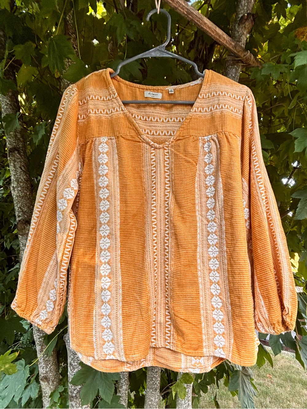 dylan Orange Embroidered V-Neck Peasant Blouse